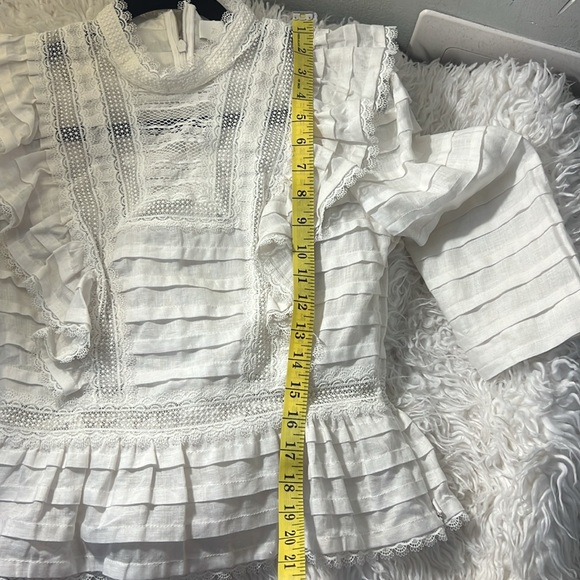 Zimmerman Allia Pintuck High Neck Crop White Linen Top - Picture 10 of 10